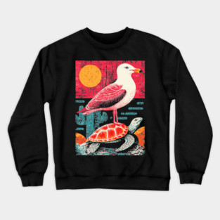 Coastal Companions - Seagull and Turtle Crewneck Sweatshirt