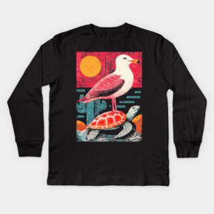 Coastal Companions - Seagull and Turtle Kids Long Sleeve T-Shirt