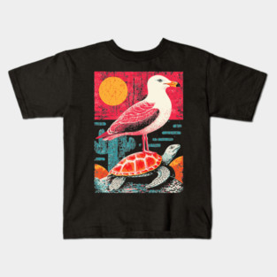 Coastal Companions - Seagull and Turtle Kids T-Shirt