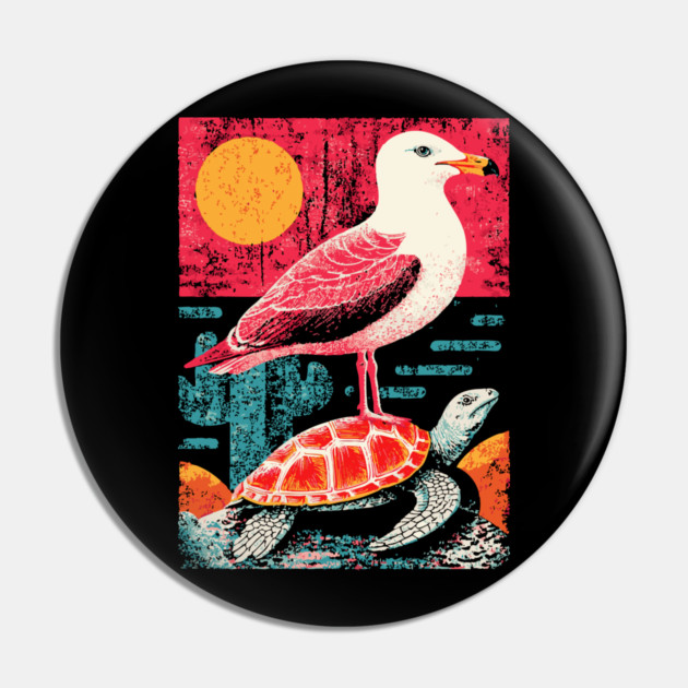 Coastal Companions - Seagull and Turtle Pin by TuncGK