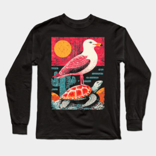 Coastal Companions - Seagull and Turtle Long Sleeve T-Shirt