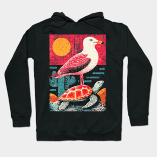 Coastal Companions - Seagull and Turtle Hoodie