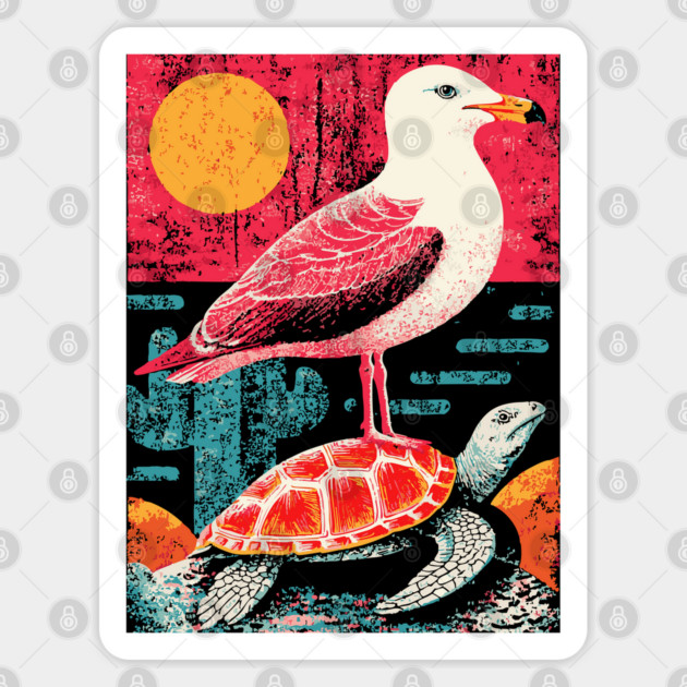 Coastal Companions - Seagull and Turtle Sticker by TuncGK