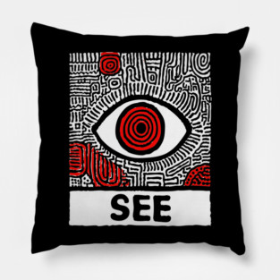 Watchful Eye - Minimalist Linocut Pillow