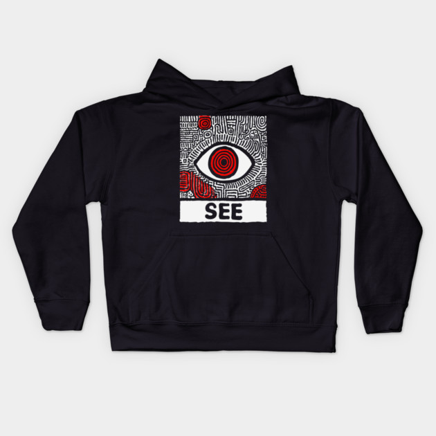 Watchful Eye - Minimalist Linocut Kids Hoodie by TuncGK
