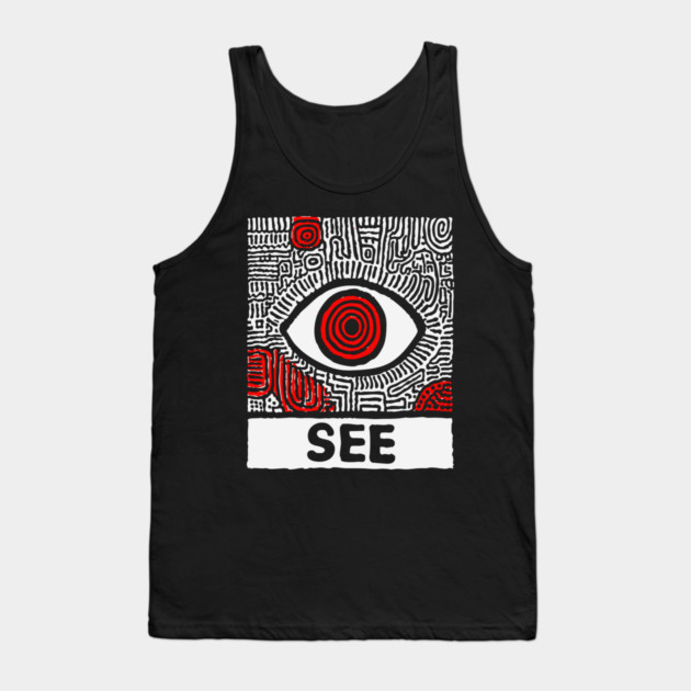 Watchful Eye - Minimalist Linocut Tank Top by TuncGK