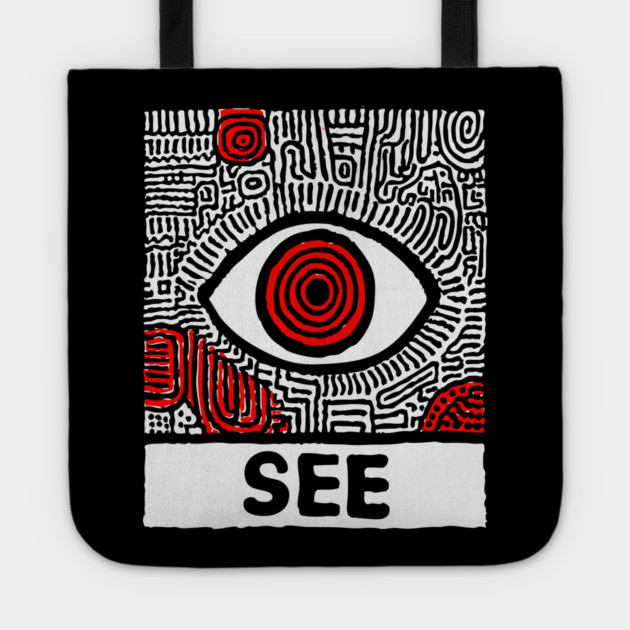 Watchful Eye - Minimalist Linocut Tote by TuncGK