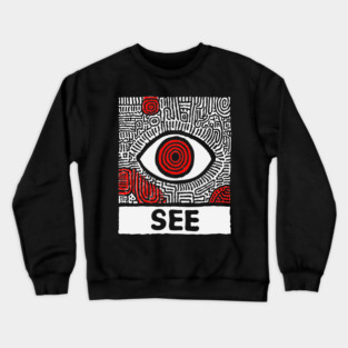 Watchful Eye - Minimalist Linocut Crewneck Sweatshirt