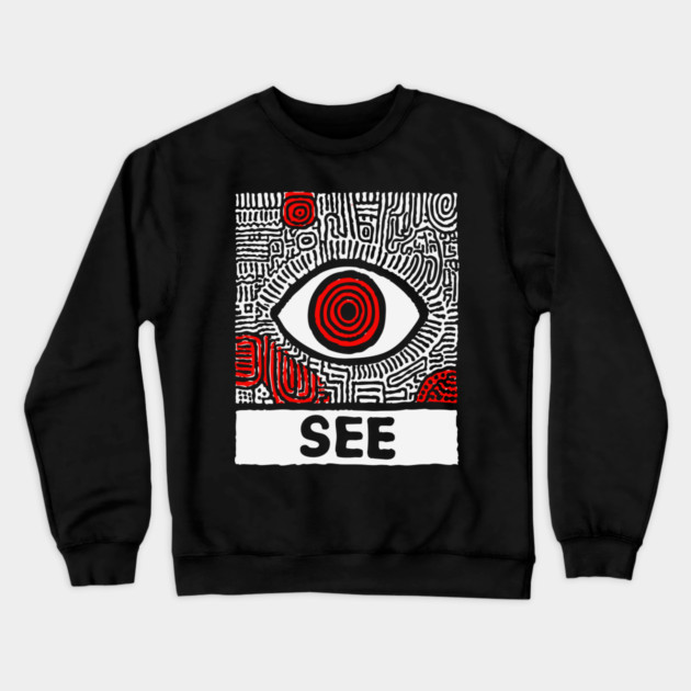 Watchful Eye - Minimalist Linocut Crewneck Sweatshirt by TuncGK