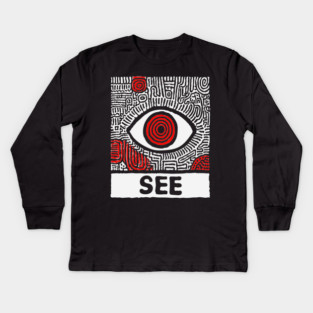 Watchful Eye - Minimalist Linocut Kids Long Sleeve T-Shirt