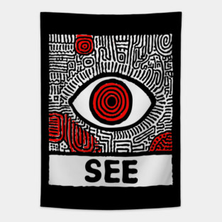 Watchful Eye - Minimalist Linocut Tapestry