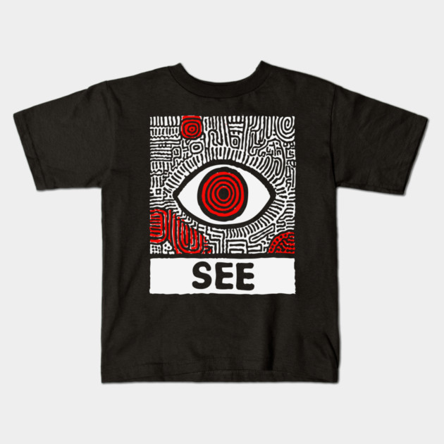 Watchful Eye - Minimalist Linocut Kids T-Shirt by TuncGK