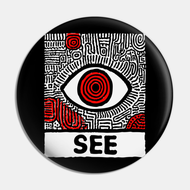 Watchful Eye - Minimalist Linocut Pin by TuncGK