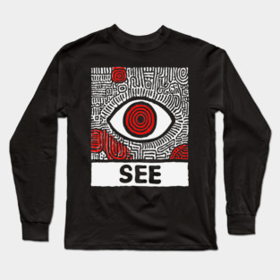 Watchful Eye - Minimalist Linocut Long Sleeve T-Shirt