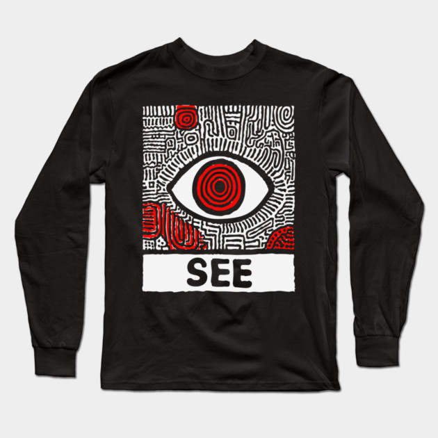 Watchful Eye - Minimalist Linocut Long Sleeve T-Shirt by TuncGK