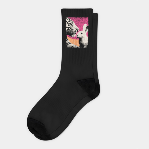 The Unlikely Pair - Tiger and Rabbit Socks by TuncGK