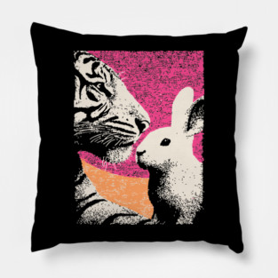 The Unlikely Pair - Tiger and Rabbit Pillow