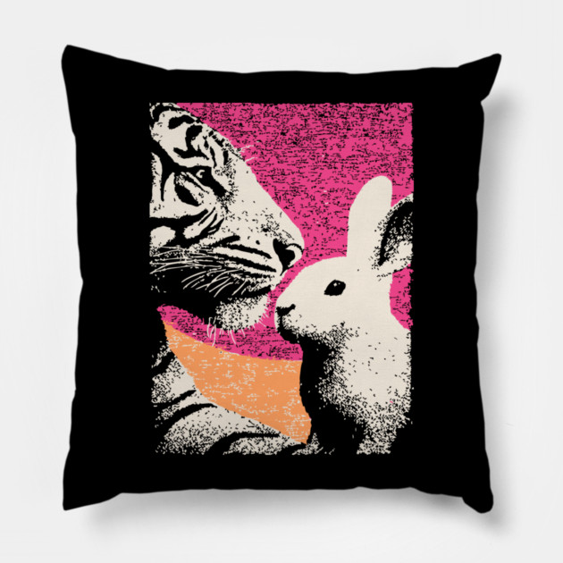 The Unlikely Pair - Tiger and Rabbit Pillow by TuncGK