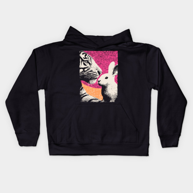 The Unlikely Pair - Tiger and Rabbit Kids Hoodie by TuncGK