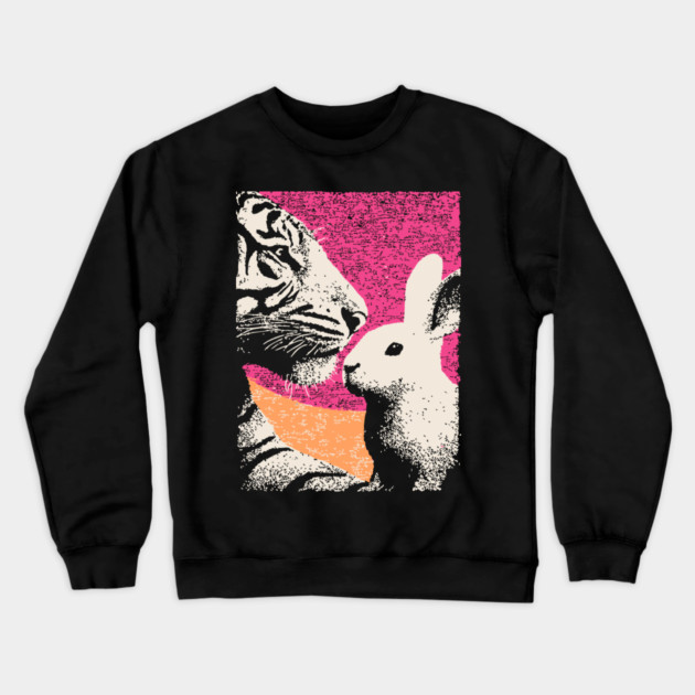The Unlikely Pair - Tiger and Rabbit Crewneck Sweatshirt by TuncGK