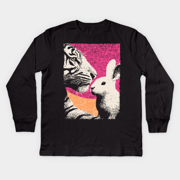 The Unlikely Pair - Tiger and Rabbit Kids Long Sleeve T-Shirt by TuncGK