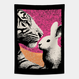 The Unlikely Pair - Tiger and Rabbit Tapestry