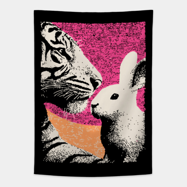 The Unlikely Pair - Tiger and Rabbit Tapestry by TuncGK