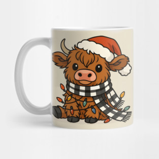 Highland Cow Christmas Lights Santa Hat Mug