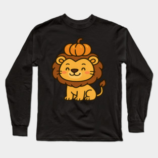 Joyful Lion Balancing a Pumpkin on Head Long Sleeve T-Shirt