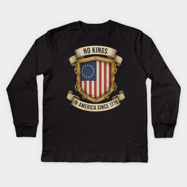 No Kings in America | Vintage 1776 Patriotic USA Flag | No Kings October 18 No Kings Day Kids Long Sleeve T-Shirt by ArtistTee ⭐⭐⭐⭐⭐