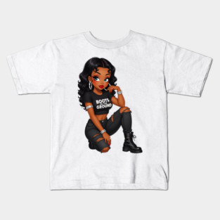 Boots On The Ground - Stylish Black Girl Kids T-Shirt