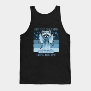 Not This One Satan Blue Watercolor Funny Raccoon Opossum Cute Wildlife Animal With Guardian Angel Wings Moon and Stars Illustration Humor Not Today Satan Parody Tank Top