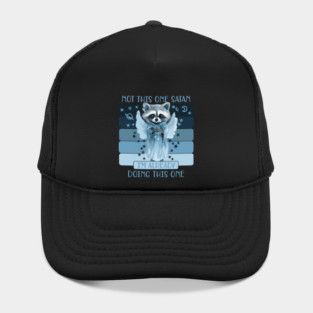 Not This One Satan Blue Watercolor Funny Raccoon Opossum Cute Wildlife Animal With Guardian Angel Wings Moon and Stars Illustration Humor Not Today Satan Parody Hat