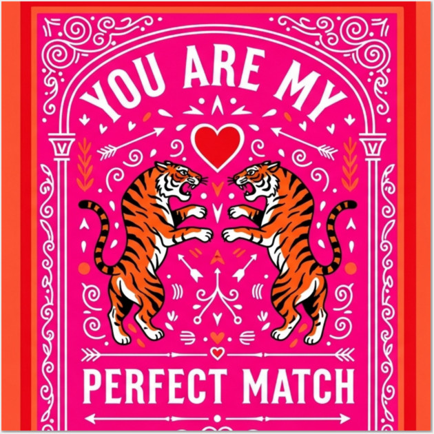 Tiger Love Shirt - Perfect Match Romantic Funny Gift perfect match, romantic gift, funny couples shirt, sarcastic love, valentines day, anniversary present, jungle cats, wild animals Wall Art by OUTFITPAW