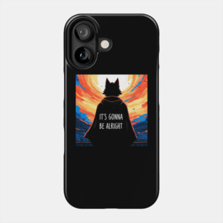 Furry Superhero Tee - It's Gonna Be Alright Anxiety . it's gonna be alright, superhero cape, funny anxiety, comfort gift, wolf hero, sarcastic optimism, sunset silhouette, furry art, meme shirt, delightfully weird, mental health humor Phone Case
