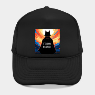 Furry Superhero Tee - It's Gonna Be Alright Anxiety . it's gonna be alright, superhero cape, funny anxiety, comfort gift, wolf hero, sarcastic optimism, sunset silhouette, furry art, meme shirt, delightfully weird, mental health humor Hat