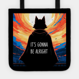 Furry Superhero Tee - It's Gonna Be Alright Anxiety . it's gonna be alright, superhero cape, funny anxiety, comfort gift, wolf hero, sarcastic optimism, sunset silhouette, furry art, meme shirt, delightfully weird, mental health humor Tote