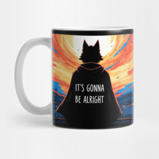 Furry Superhero Tee - It's Gonna Be Alright Anxiety . it's gonna be alright, superhero cape, funny anxiety, comfort gift, wolf hero, sarcastic optimism, sunset silhouette, furry art, meme shirt, delightfully weird, mental health humor Mug