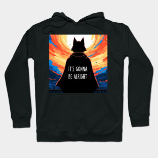 Furry Superhero Tee - It's Gonna Be Alright Anxiety . it's gonna be alright, superhero cape, funny anxiety, comfort gift, wolf hero, sarcastic optimism, sunset silhouette, furry art, meme shirt, delightfully weird, mental health humor Hoodie