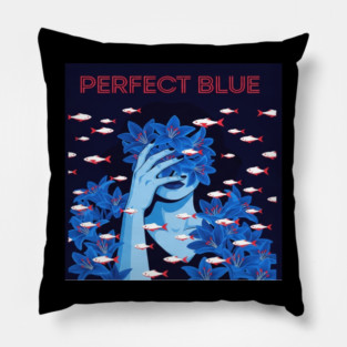 Perfect Blue Tee - Surreal Fish Flower Abstract Gift blue flowers, red fish, unique design, weird humor, gothic apparel, whimsical gift, dark aesthetic, bizarre drawing, water lilies, strange fashion Pillow