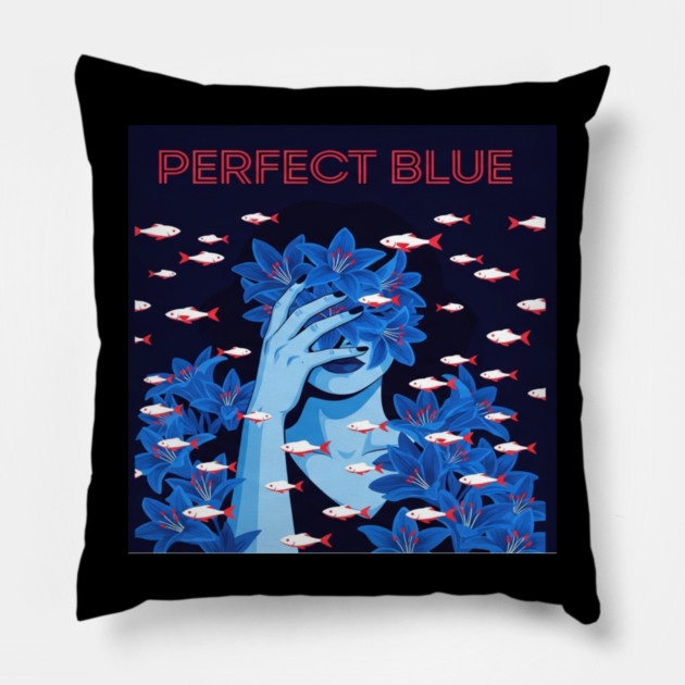 Perfect Blue Tee - Surreal Fish Flower Abstract Gift blue flowers, red fish, unique design, weird humor, gothic apparel, whimsical gift, dark aesthetic, bizarre drawing, water lilies, strange fashion Pillow by OUTFITPAW