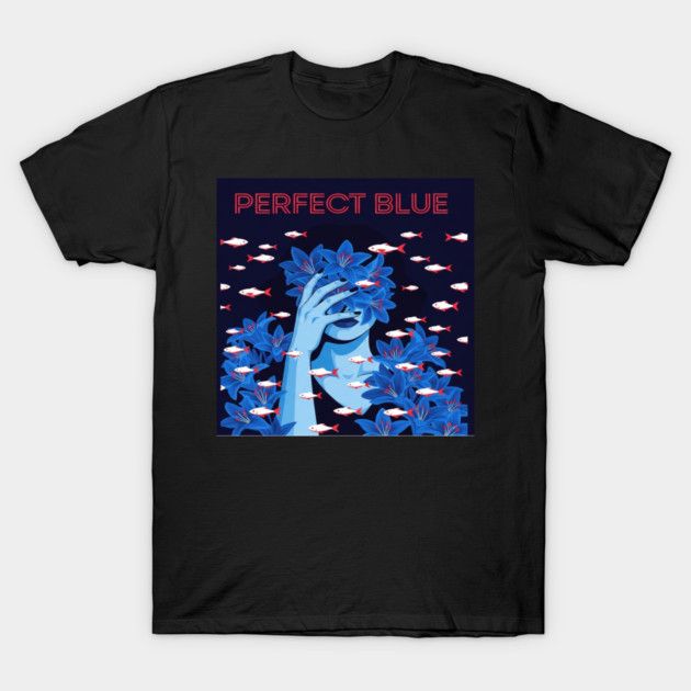 Perfect Blue Tee - Surreal Fish Flower Abstract Gift blue flowers, red fish, unique design, weird humor, gothic apparel, whimsical gift, dark aesthetic, bizarre drawing, water lilies, strange fashion T-Shirt by OUTFITPAW