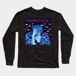 Perfect Blue Tee - Surreal Fish Flower Abstract Gift blue flowers, red fish, unique design, weird humor, gothic apparel, whimsical gift, dark aesthetic, bizarre drawing, water lilies, strange fashion Long Sleeve T-Shirt