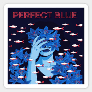Perfect Blue Tee - Surreal Fish Flower Abstract Gift blue flowers, red fish, unique design, weird humor, gothic apparel, whimsical gift, dark aesthetic, bizarre drawing, water lilies, strange fashion Sticker