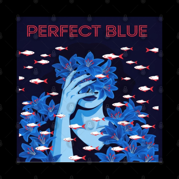 Perfect Blue Tee - Surreal Fish Flower Abstract Gift blue flowers, red fish, unique design, weird humor, gothic apparel, whimsical gift, dark aesthetic, bizarre drawing, water lilies, strange fashion by OUTFITPAW