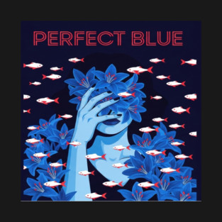 Perfect Blue Tee - Surreal Fish Flower Abstract Gift blue flowers, red fish, unique design, weird humor, gothic apparel, whimsical gift, dark aesthetic, bizarre drawing, water lilies, strange fashion T-Shirt