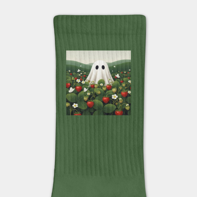 Ghost Strawberry Tee - Berry Spooky Funny Summer. strawberry field, cute ghost, funny summer, bizarre humor, cottagecore, spooky adorable, fruit picking, halloween in july, whimsical apparel, weird aesthetic, funny seasonal gift by OUTFITPAW