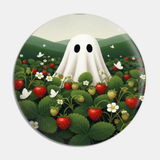 Ghost Strawberry Tee - Berry Spooky Funny Summer. strawberry field, cute ghost, funny summer, bizarre humor, cottagecore, spooky adorable, fruit picking, halloween in july, whimsical apparel, weird aesthetic, funny seasonal gift Pin