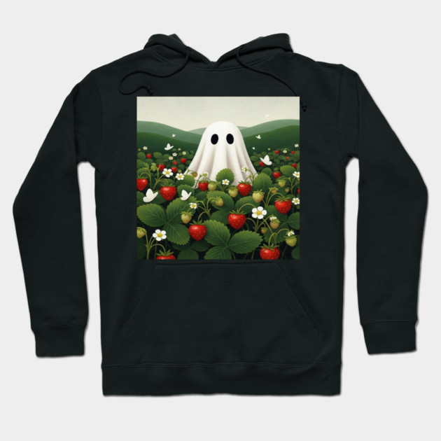 Ghost Strawberry Tee - Berry Spooky Funny Summer. strawberry field, cute ghost, funny summer, bizarre humor, cottagecore, spooky adorable, fruit picking, halloween in july, whimsical apparel, weird aesthetic, funny seasonal gift Hoodie by OUTFITPAW