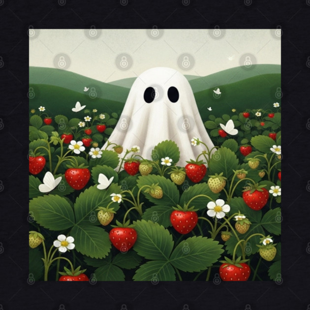 Ghost Strawberry Tee - Berry Spooky Funny Summer. strawberry field, cute ghost, funny summer, bizarre humor, cottagecore, spooky adorable, fruit picking, halloween in july, whimsical apparel, weird aesthetic, funny seasonal gift by OUTFITPAW
